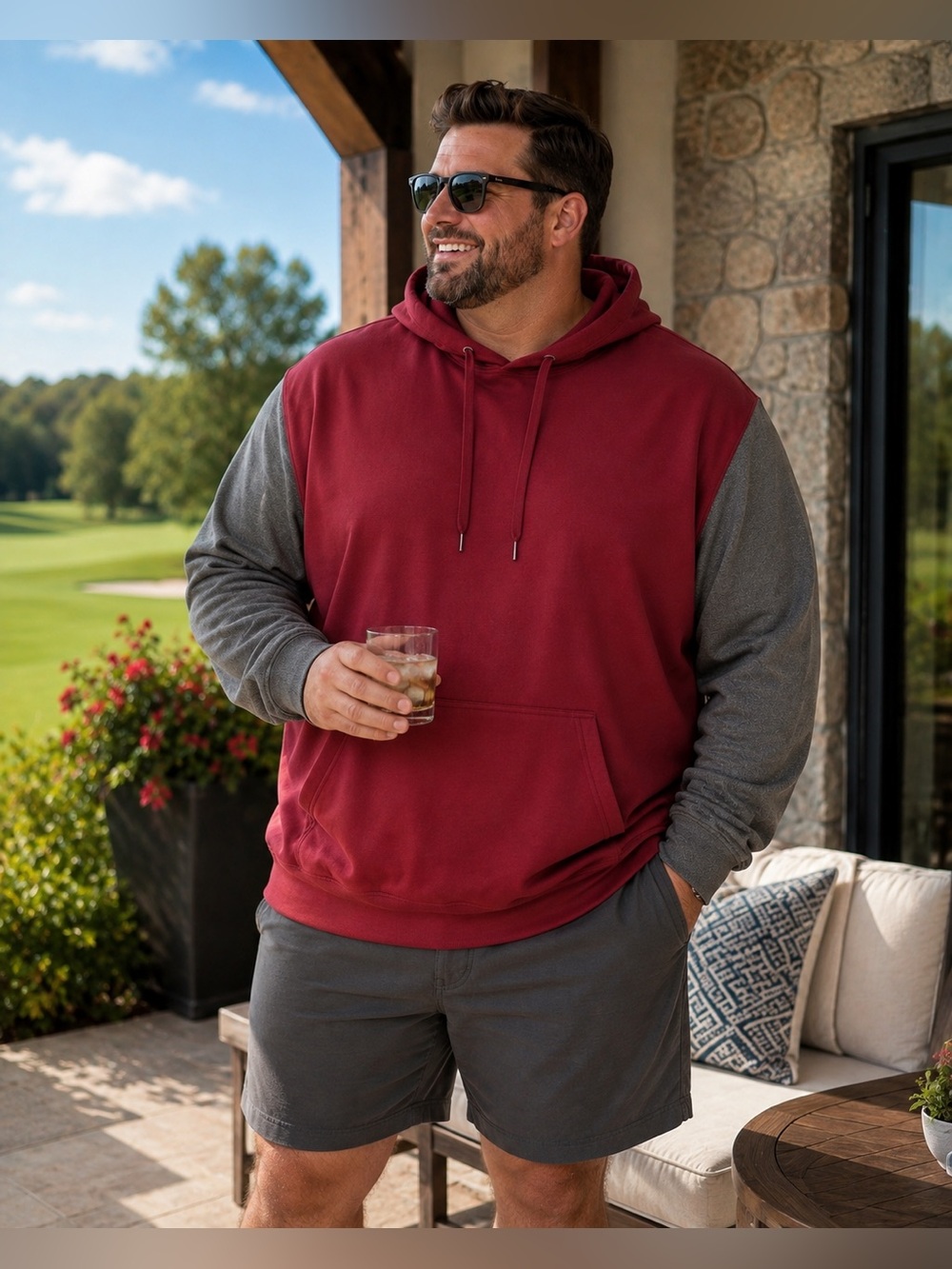 🏈 CLIQUE by CUTTER & BUCK Red & Gray Two-Tone “Helsa Sport” Pullover Hoodie 3XL
